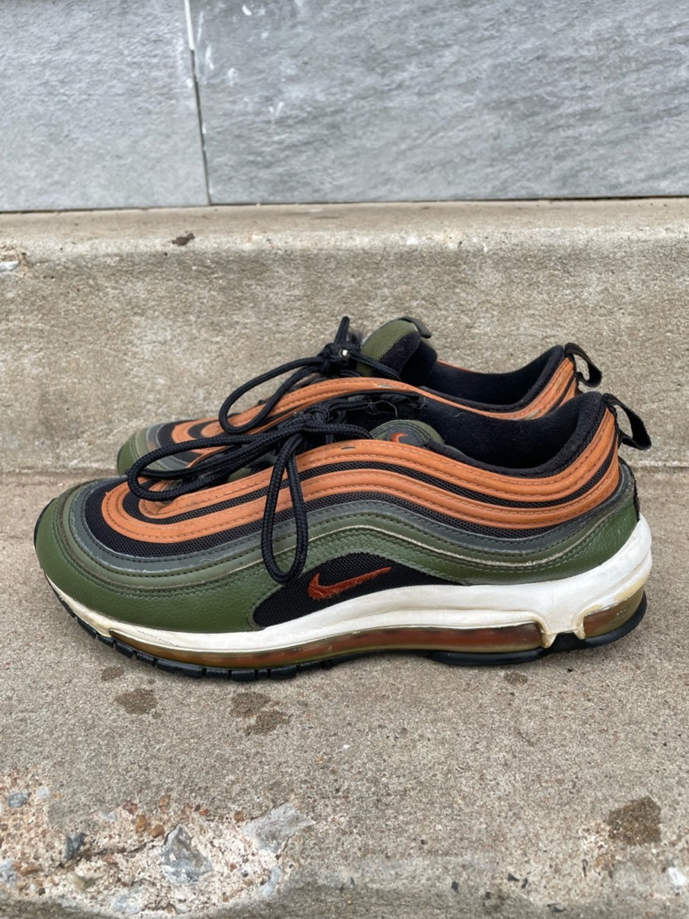 ⛰️NIKE Air Max 97 Olive & Orange Lace Up Athletic Sneakers *